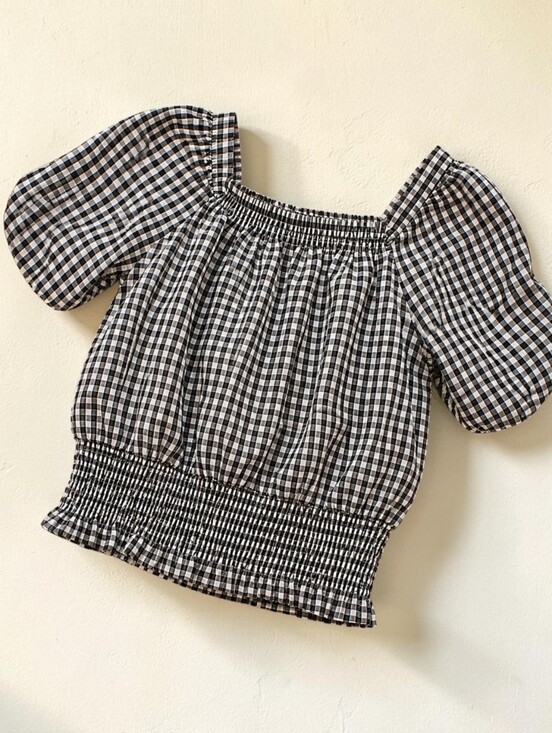 art class Other - Art Class Girls Gingham Puff Sleeve Smocked Top Black White Large 10/12 Cottage